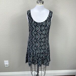 Greylin Silk Scoop Neck Sleeveless Geometric Dress Boho Cut Out Back Sz M